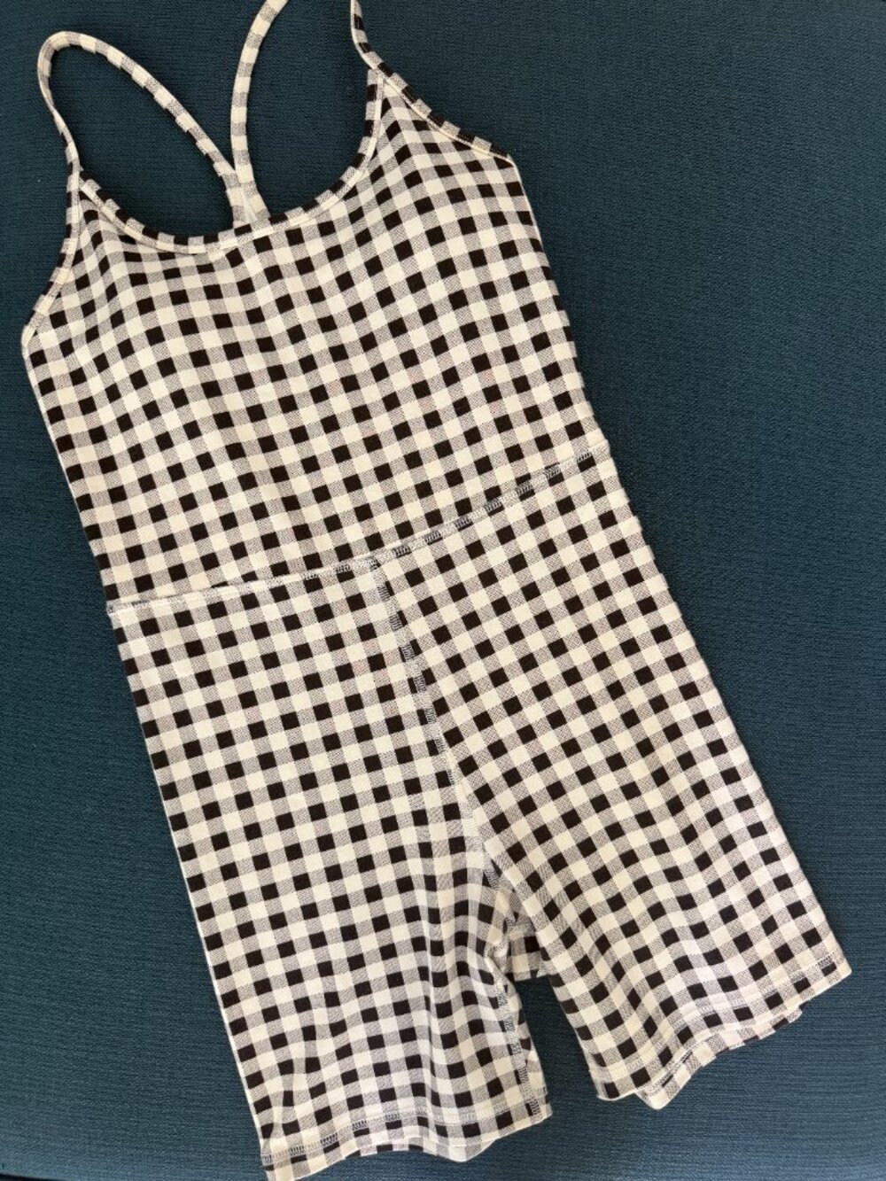Old Navy Active Powerchill Racerback Checkered Romper in Black/White Plaid Check - Picture 4 of 10